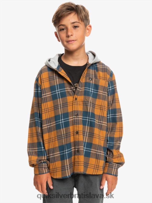 Halidonová košeľa s kapucňou a dlhým rukávom 8-16 Quiksilver chlapci B80HXR2309 hnedý cukor harelaw
