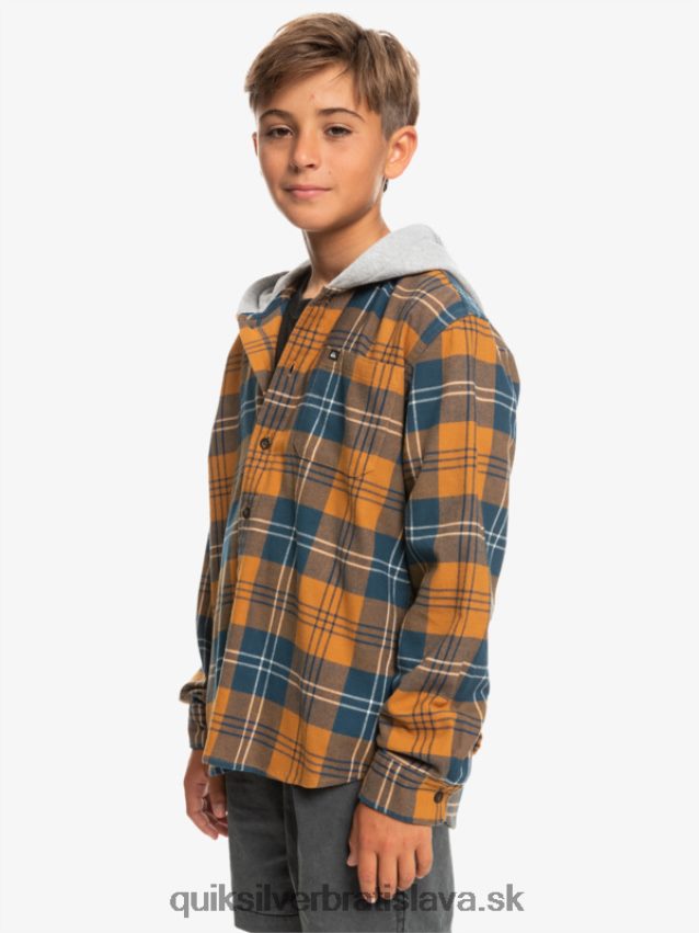Halidonová košeľa s kapucňou a dlhým rukávom 8-16 Quiksilver chlapci B80HXR2309 hnedý cukor harelaw