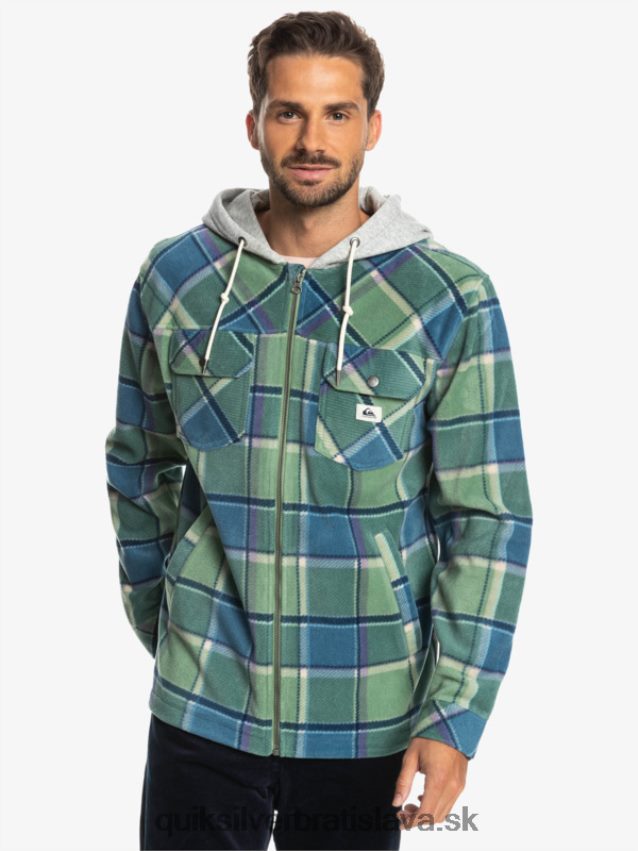 super nafúknutá fleecová bunda na zips s kapucňou Quiksilver muži B80HXR1473 provensálsky modrý flanelový pléd