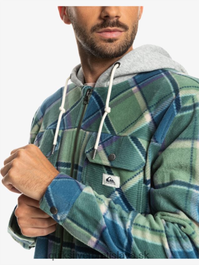 super nafúknutá fleecová bunda na zips s kapucňou Quiksilver muži B80HXR1473 provensálsky modrý flanelový pléd