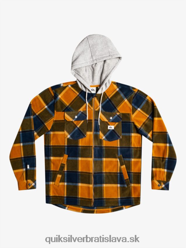 super nafúknutá fleecová bunda na zips s kapucňou Quiksilver muži B80HXR1474 buck hnedý flanelový pléd