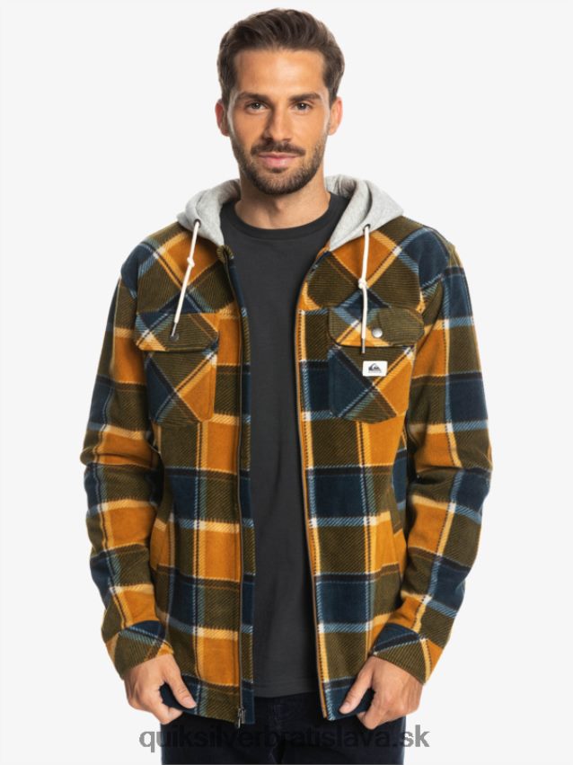 super nafúknutá fleecová bunda na zips s kapucňou Quiksilver muži B80HXR1474 buck hnedý flanelový pléd
