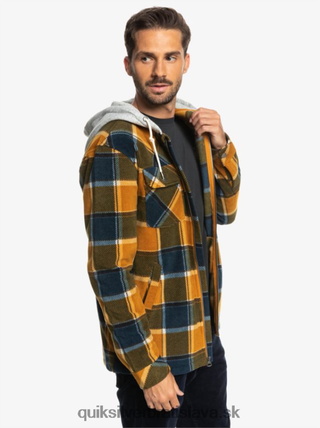 super nafúknutá fleecová bunda na zips s kapucňou Quiksilver muži B80HXR1474 buck hnedý flanelový pléd