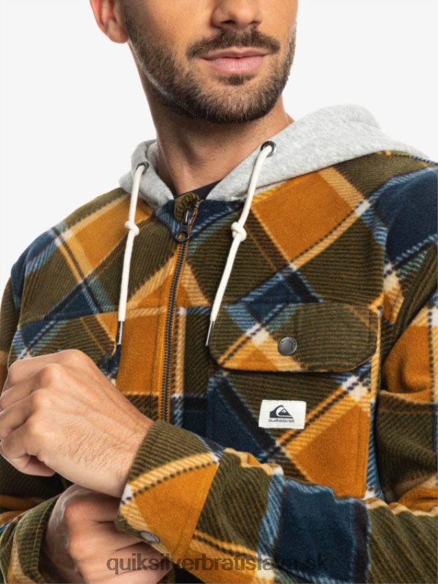 super nafúknutá fleecová bunda na zips s kapucňou Quiksilver muži B80HXR1474 buck hnedý flanelový pléd