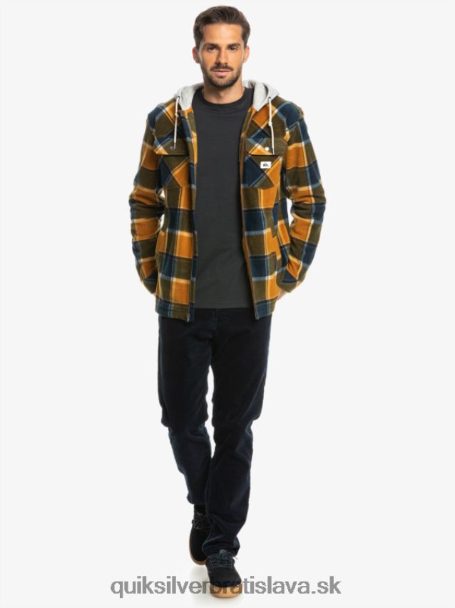 super nafúknutá fleecová bunda na zips s kapucňou Quiksilver muži B80HXR1474 buck hnedý flanelový pléd