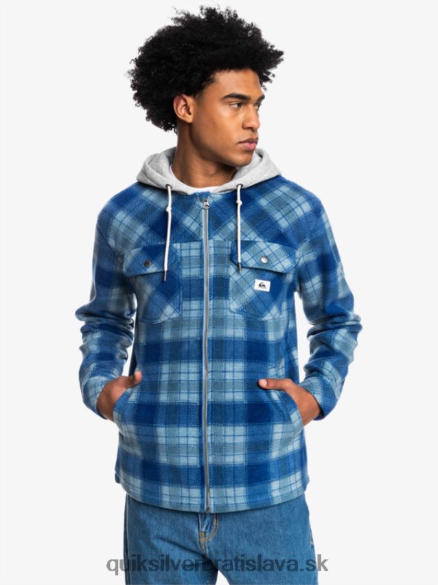 super nafúknutá fleecová bunda na zips s kapucňou Quiksilver muži B80HXR1475 sodalitová modrá super kockovaná