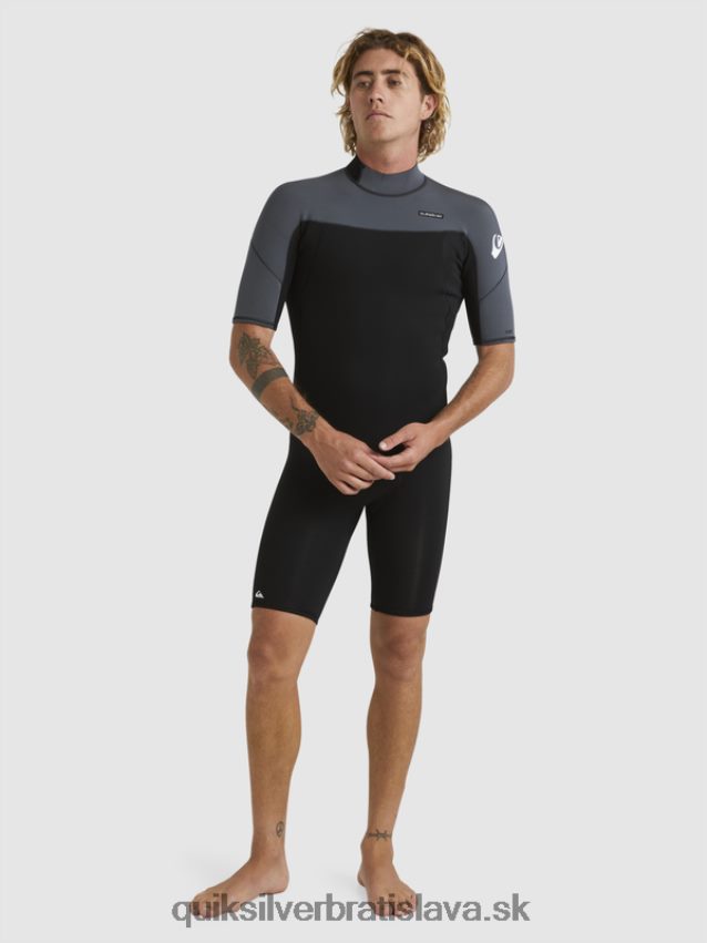 2/2 mm kombinéza so zipsom na každodenné cvičenie s krátkym rukávom Quiksilver muži B80HXR1433 čierny/delový kov
