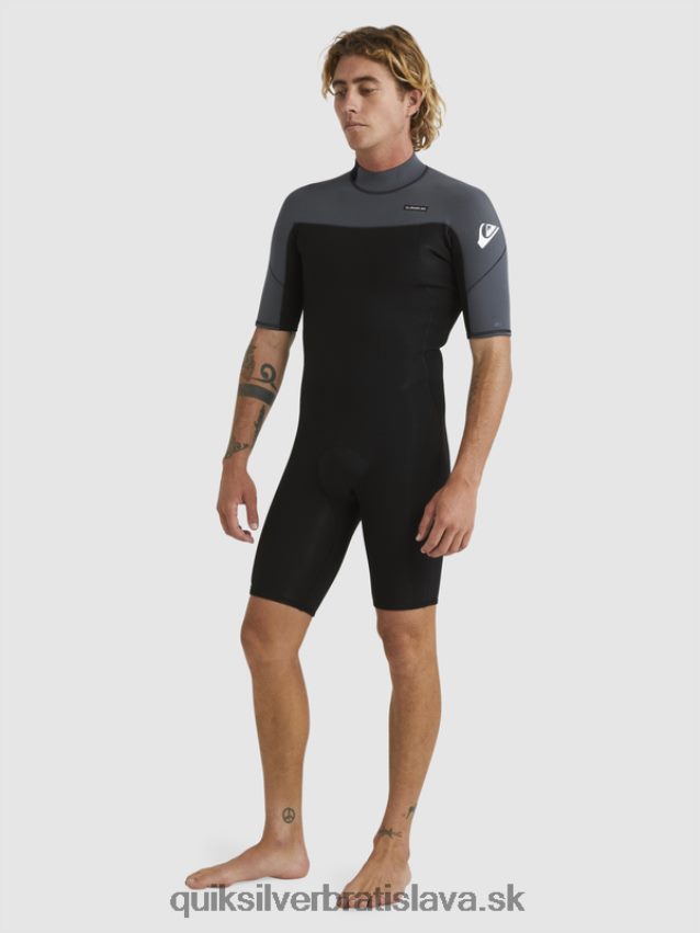 2/2 mm kombinéza so zipsom na každodenné cvičenie s krátkym rukávom Quiksilver muži B80HXR1433 čierny/delový kov