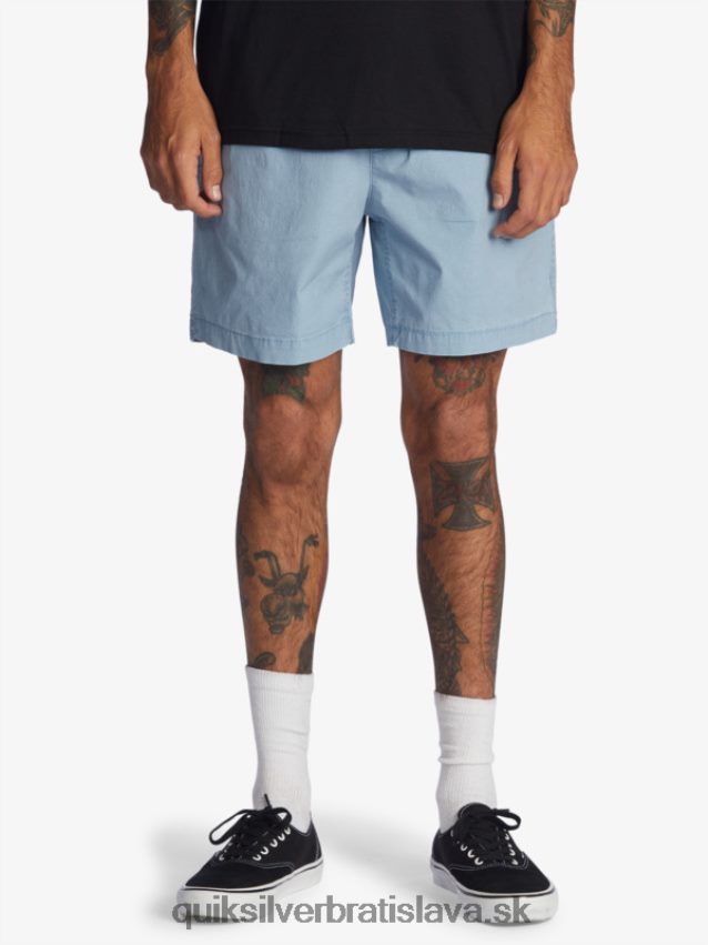 šortky taxer 17 s elastickým pásom Quiksilver muži B80HXR1379 vyblednutý denim