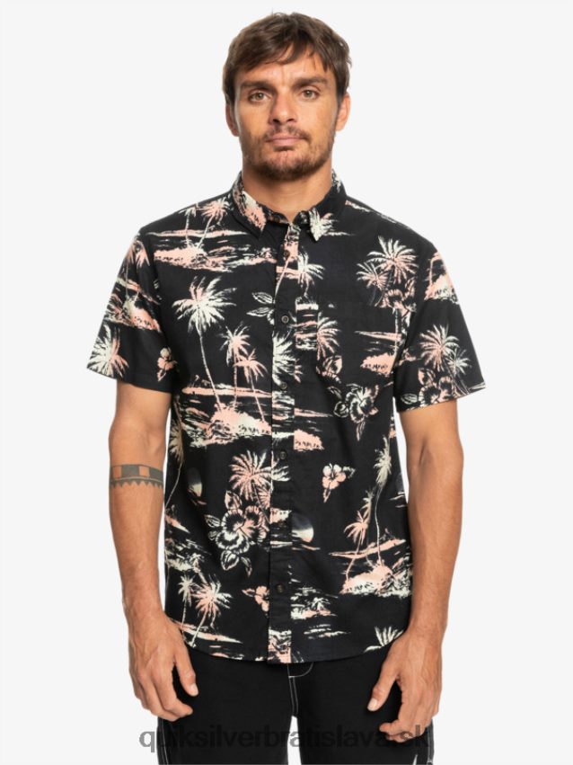 Airflow bavlnená košeľa s krátkym rukávom Quiksilver muži B80HXR1369 čierne prúdenie vzduchu
