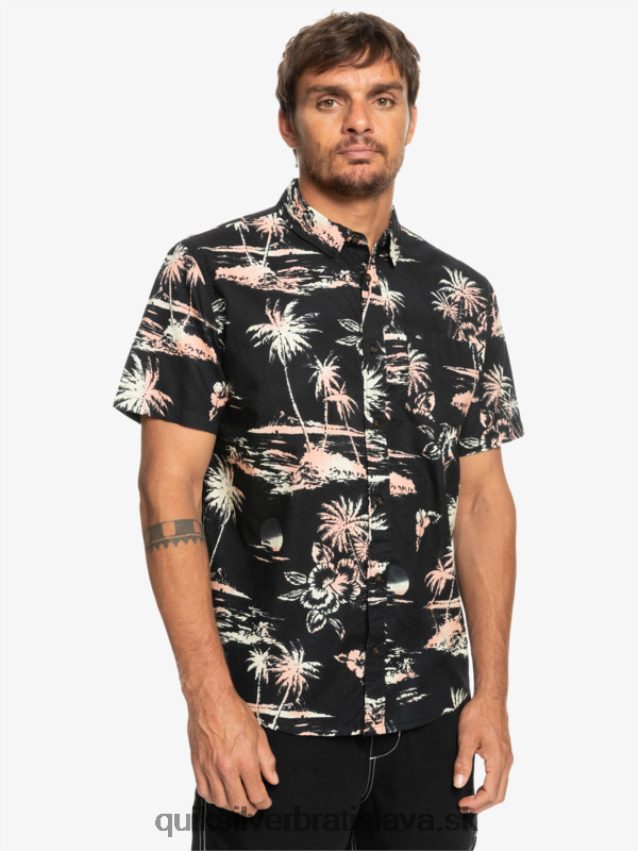 Airflow bavlnená košeľa s krátkym rukávom Quiksilver muži B80HXR1369 čierne prúdenie vzduchu