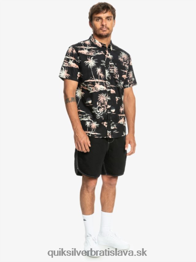 Airflow bavlnená košeľa s krátkym rukávom Quiksilver muži B80HXR1369 čierne prúdenie vzduchu