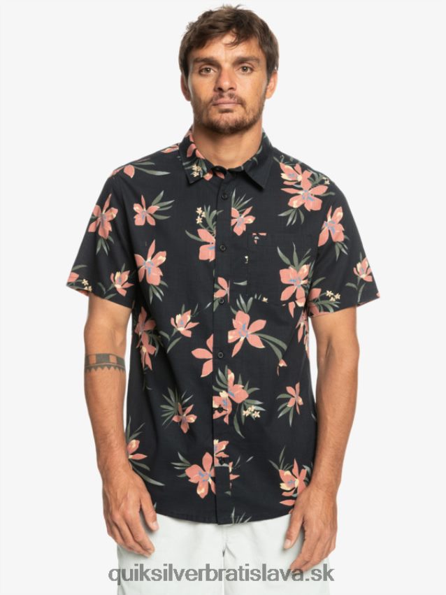 celosvetová košeľa s krátkym rukávom Quiksilver muži B80HXR1087 čierna holidizovaná