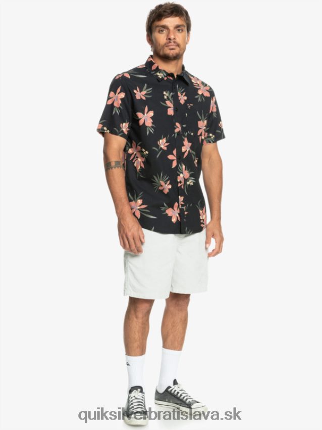 celosvetová košeľa s krátkym rukávom Quiksilver muži B80HXR1087 čierna holidizovaná