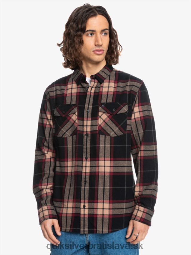 lipová stretch flanelová košeľa s dlhým rukávom Quiksilver muži B80HXR1428 čierna lipa úsek
