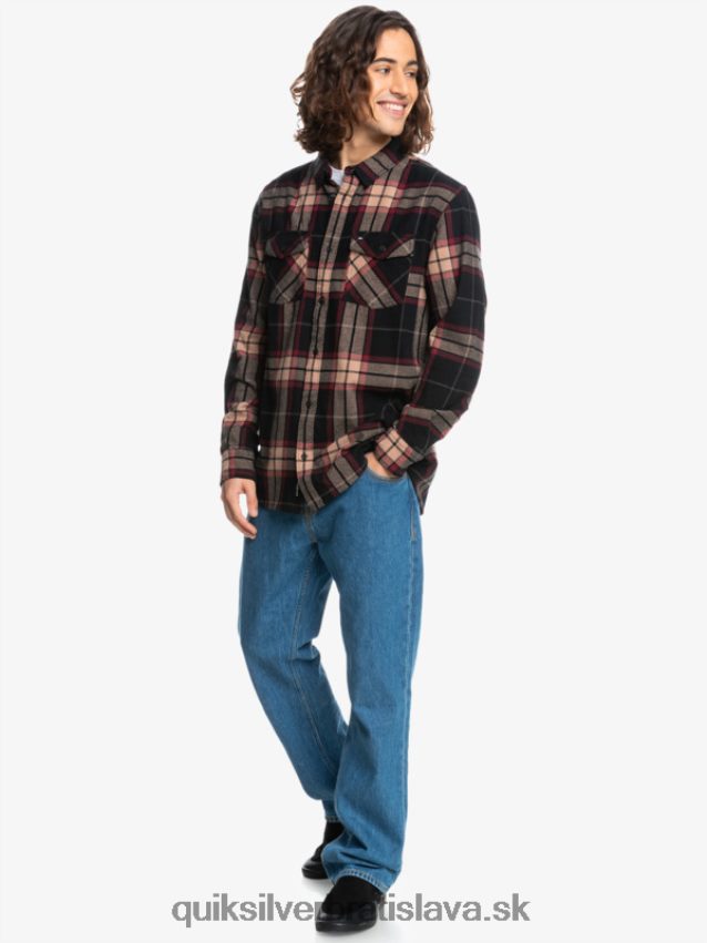 lipová stretch flanelová košeľa s dlhým rukávom Quiksilver muži B80HXR1428 čierna lipa úsek