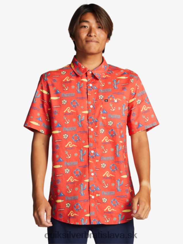 tričko s krátkym rukávom Quiksilver x Pacifico muži B80HXR16 červený pacifico quiksilver