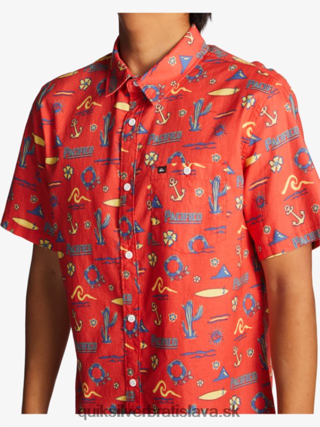 tričko s krátkym rukávom Quiksilver x Pacifico muži B80HXR16 červený pacifico quiksilver