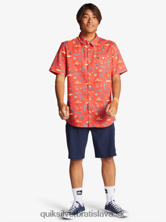 tričko s krátkym rukávom Quiksilver x Pacifico muži B80HXR16 červený pacifico quiksilver