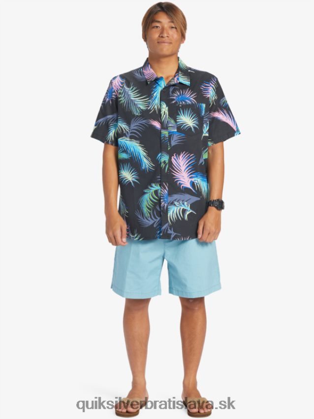 tropická glitch košeľa s krátkym rukávom Quiksilver muži B80HXR551 čierna tropická závada